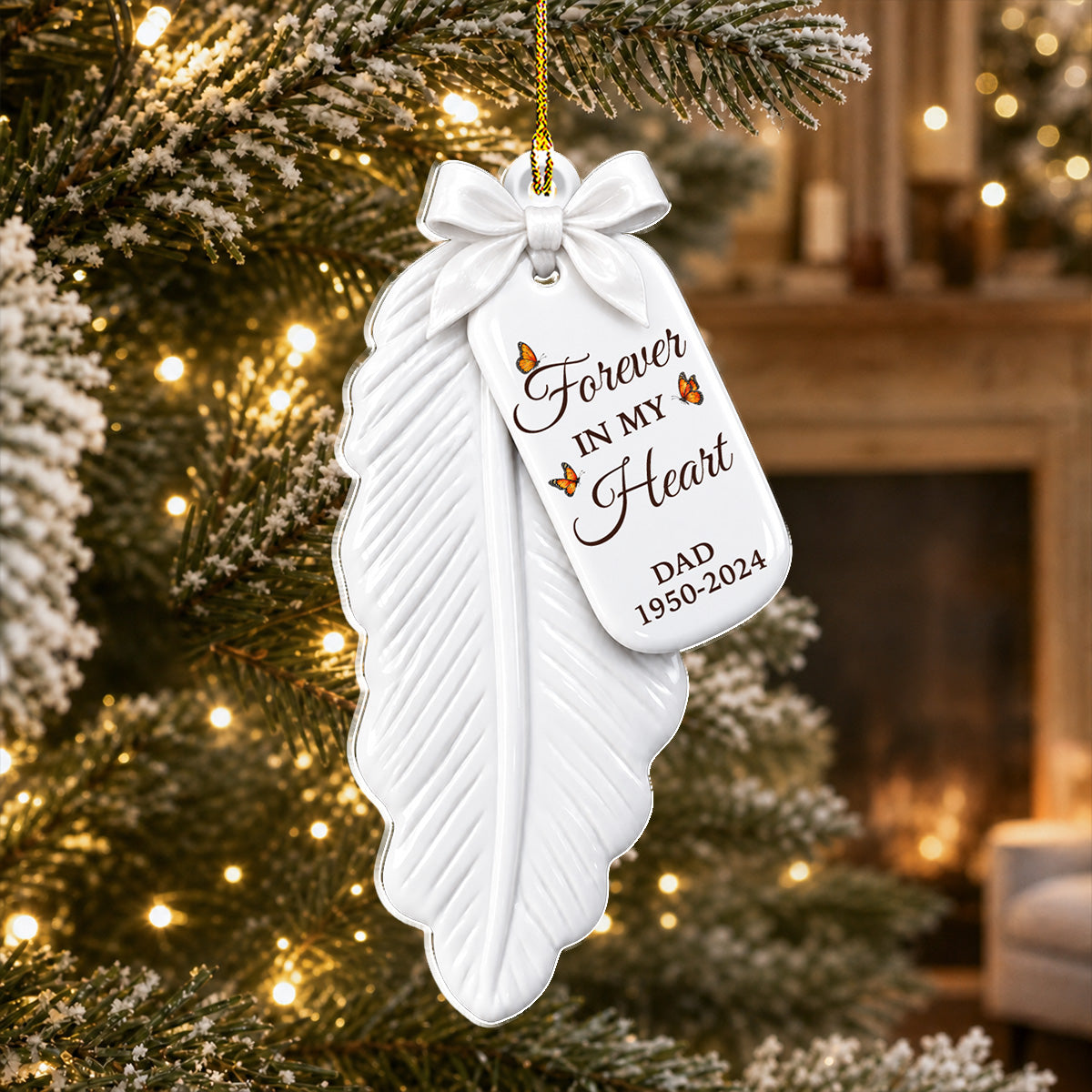 Custom Memorial Christmas Ornament, Sympathy Keepsake •  A Feather From Heaven - Personalized 3D Effect Acrylic Ornament