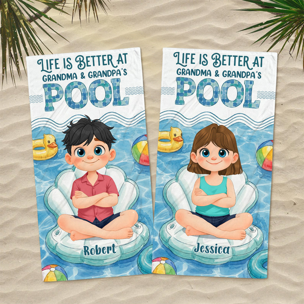 Better At Grandma Pool - Personalized Beach Towel