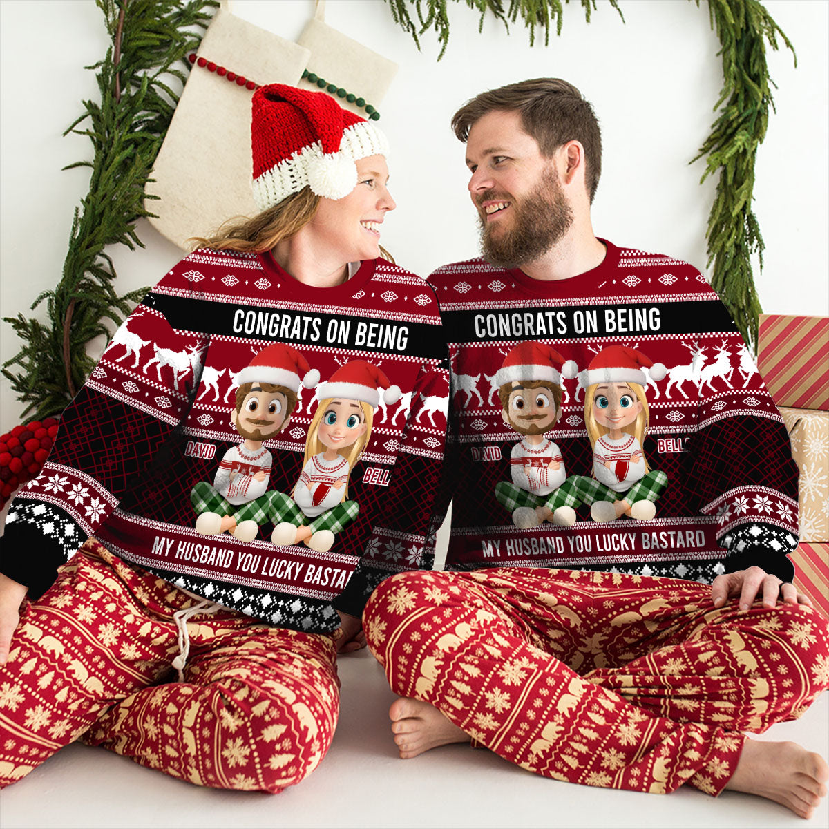 Custom Couple Christmas Sweatshirt, Anniversary Gift • Congrats My Husband - Personalized All-Over-Print Sweatshirt