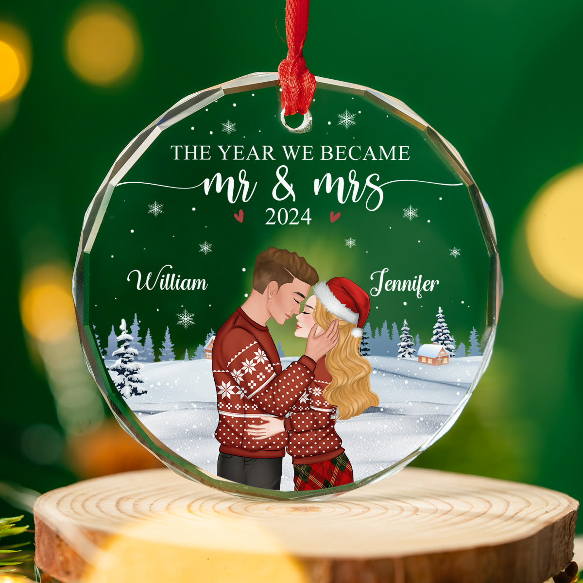 Custom Couple Christmas Ornament, Anniversary Gift •  We Became Mr And Mrs - Personalized Glass Ornament