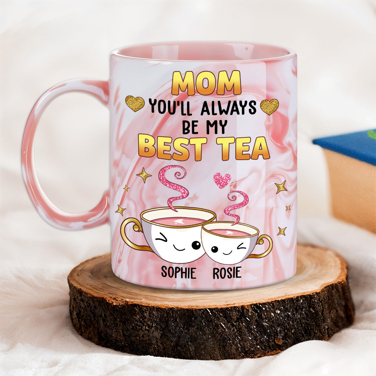 Custom Mother's Day Gift for Mom & Grandma • Mom Always Be My Best Tea Glitter - Personalized Pink Marble Mug