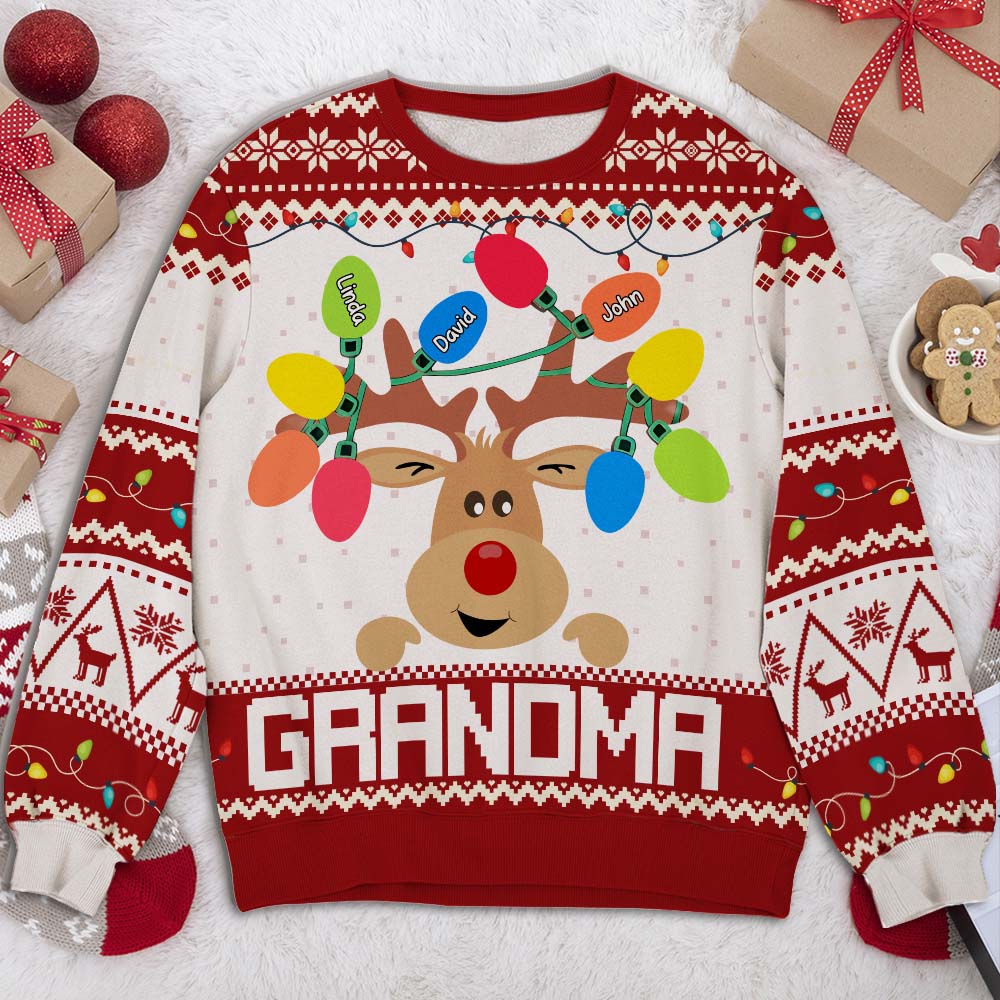 Custom Grandma Christmas Sweatshirt, Gift for Mothers • Reindeer Grandma - Personalized All-Over-Print Sweatshirt