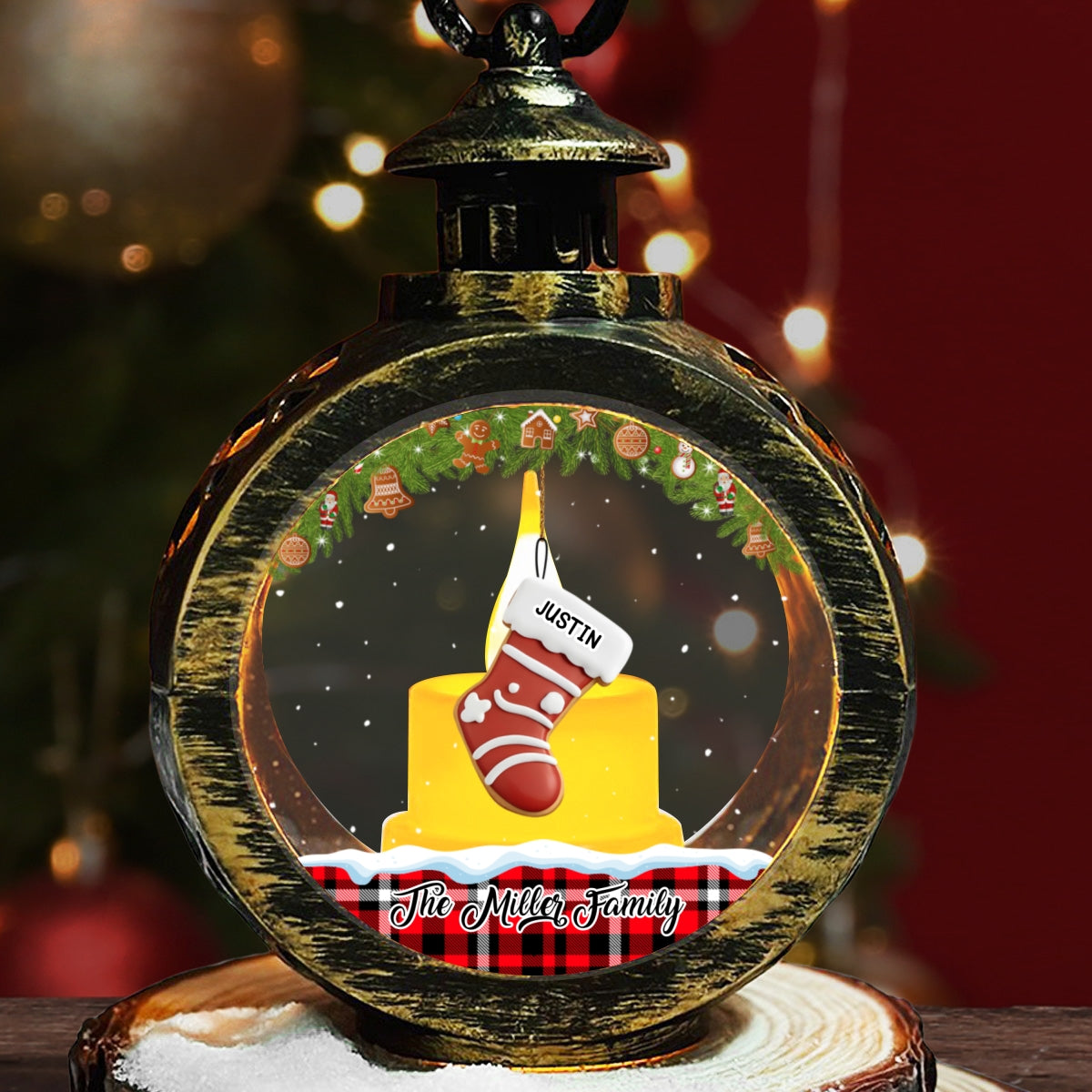 Custom Name Family Christmas Gifts, Holiday Decor • Cookie Stocking - Personalized Christmas Lantern