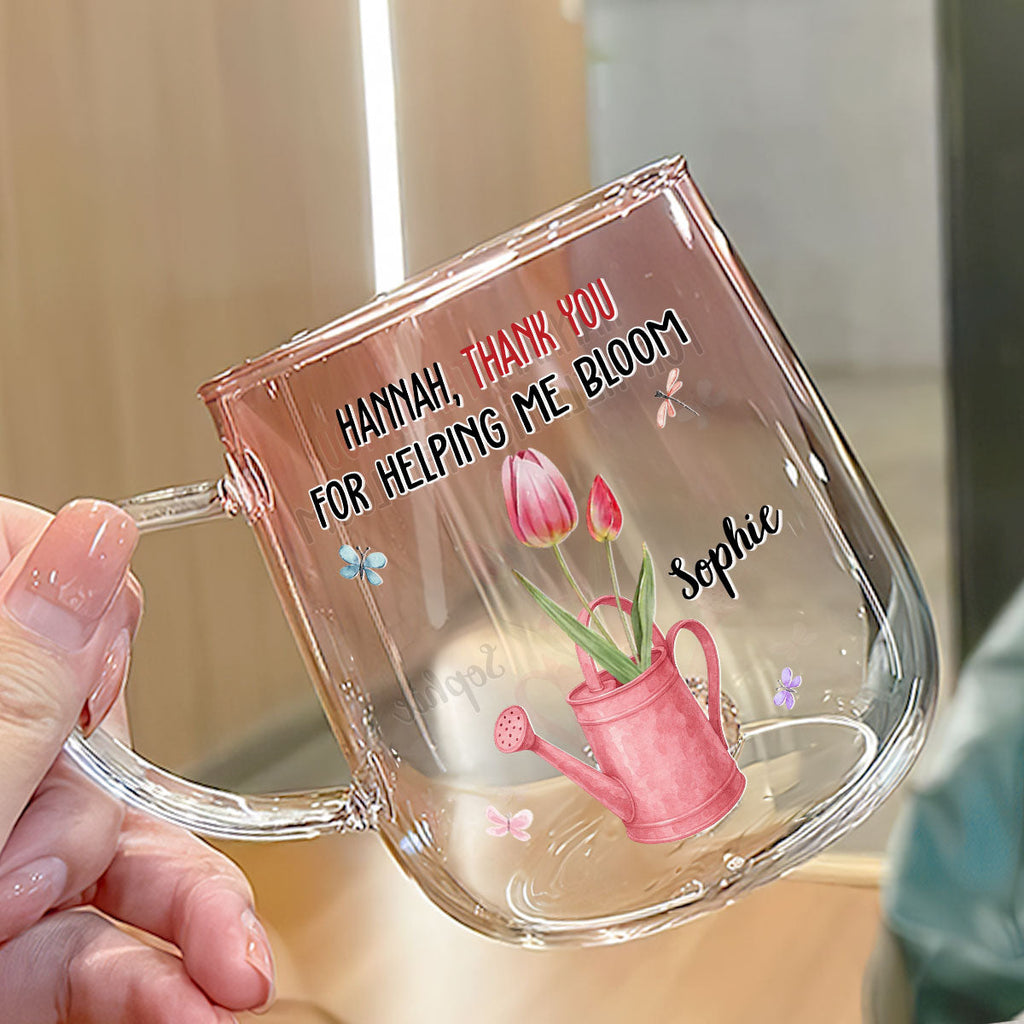 Custom Best Friend, Christmas & Birthday Friendship Keepsake Gift • Thank You For Helping Me Bloom - Personalized Pink Gradient Glass Mug