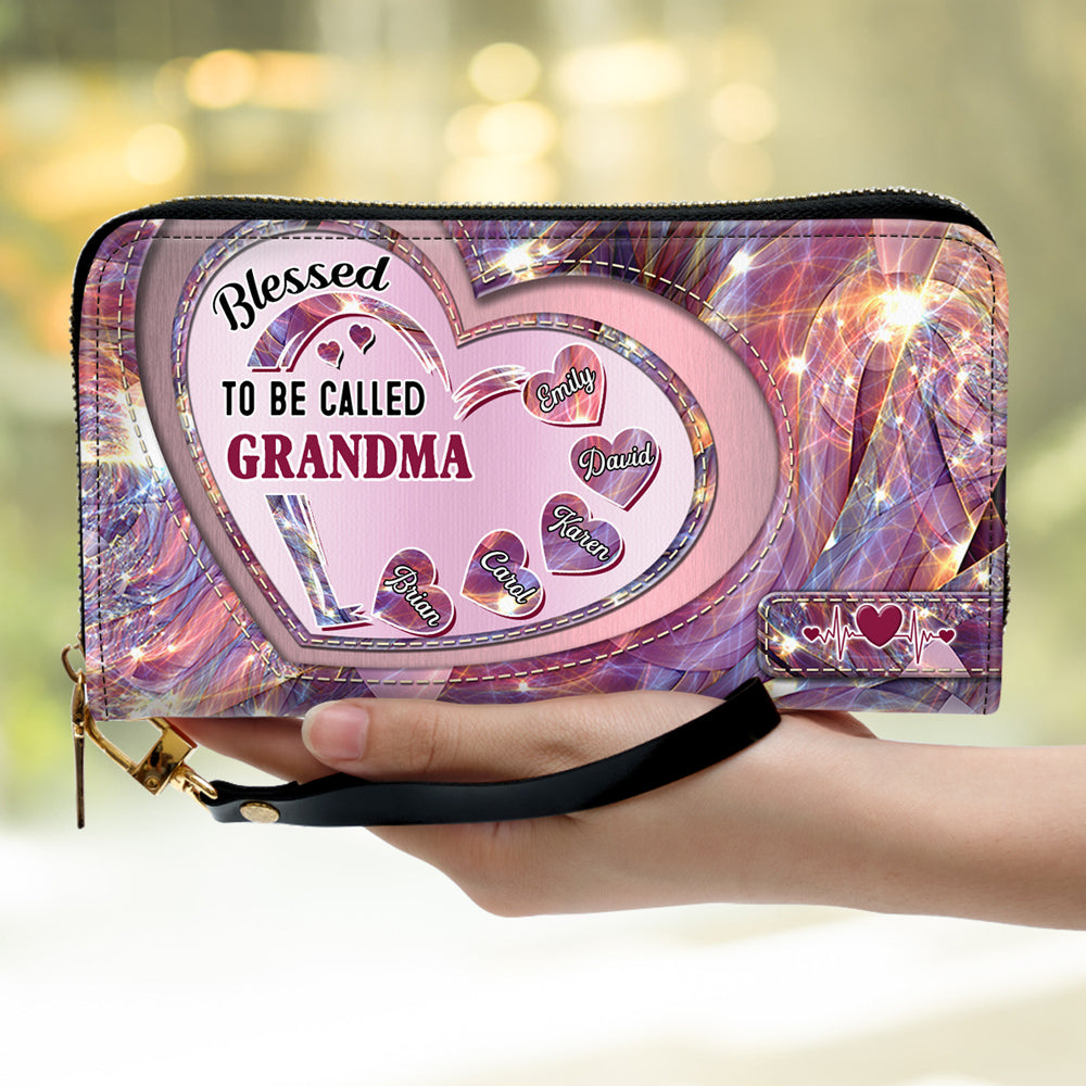 Mom With Sweet Heart Kids - Personalized Leather Wallet