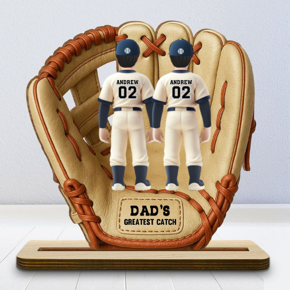 Custom Father's Day Decor, Gift for Dad & Grandpa • Greatest Catch - Personalized 2-Layer Wood Plaque With Flat Base