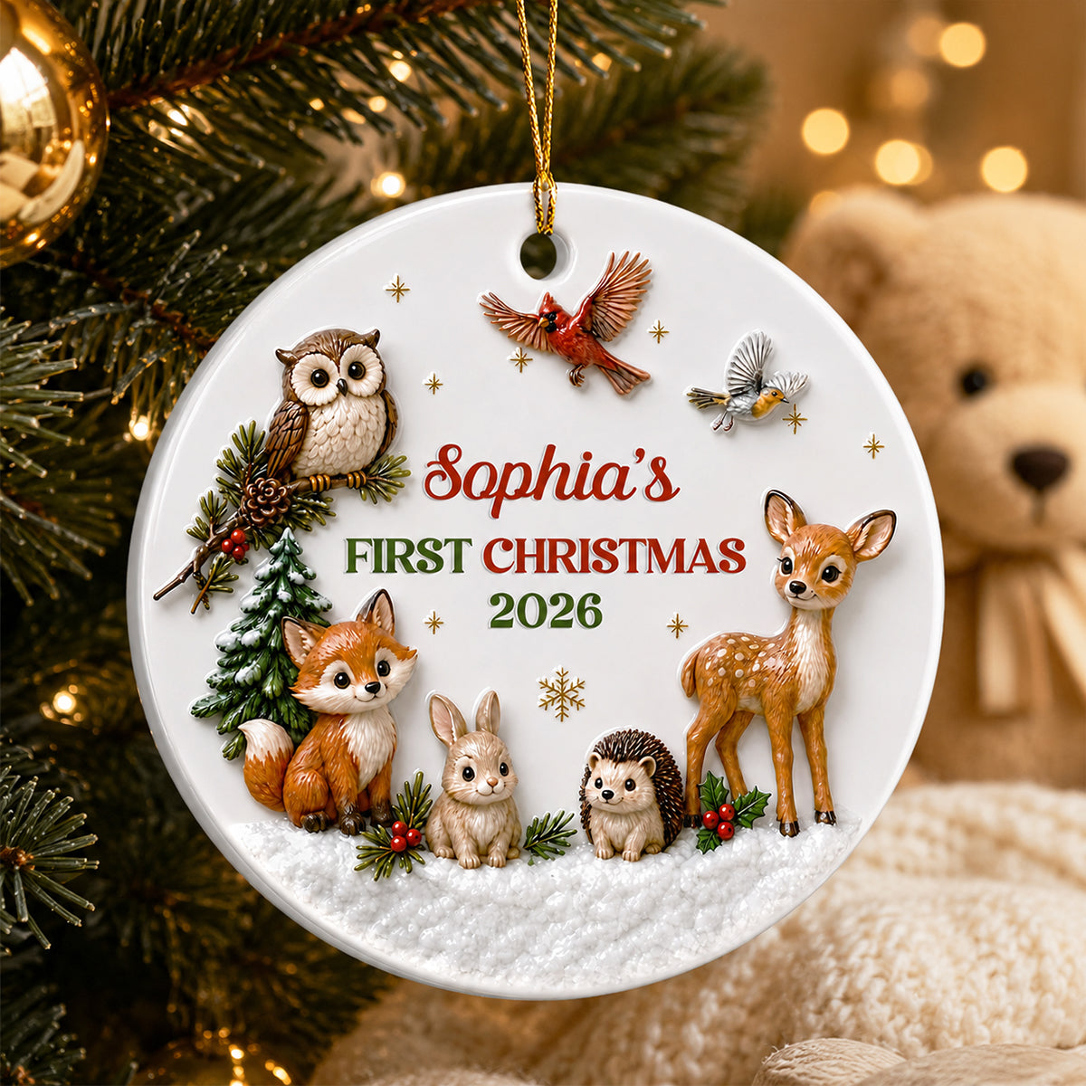 Custom Family First Christmas Ornament •  First Christmas With Our Little - Personalized 3D White Acrylic Ornament