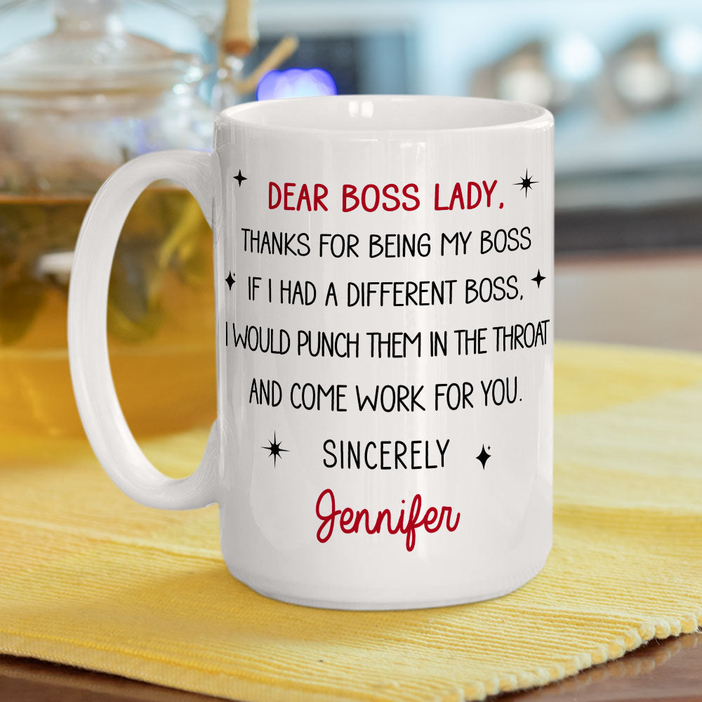 Custom Coworker, Christmas & Birthday Team Appreciation Gift • Dear Boss Lady - Personalized Coffee Mug