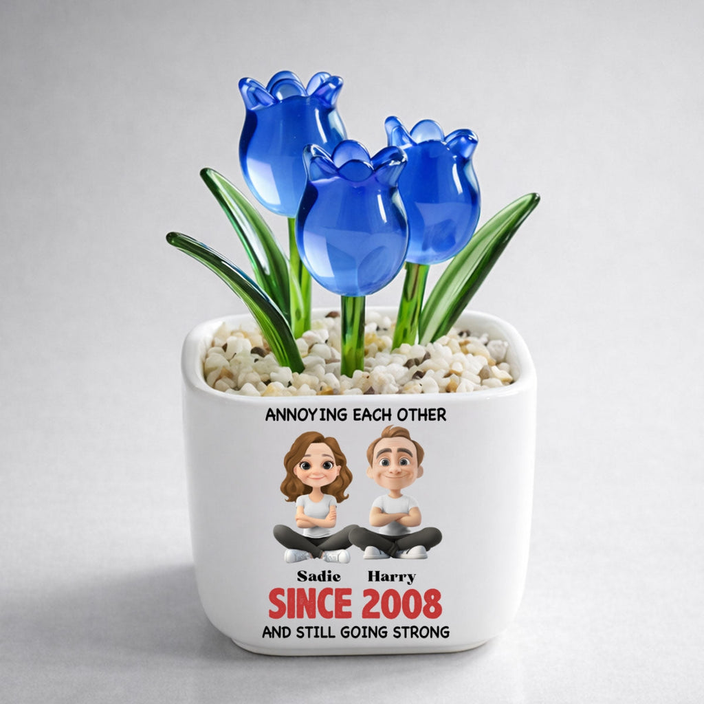 Custom Flower Keepsake, Meaningful Glass Home Decor Gift • Together Forever - Personalized Glass Everlasting Tulips