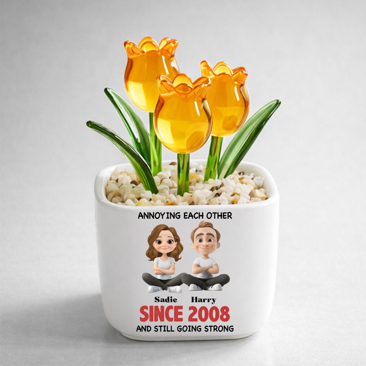 Custom Flower Keepsake, Meaningful Glass Home Decor Gift • Together Forever - Personalized Glass Everlasting Tulips