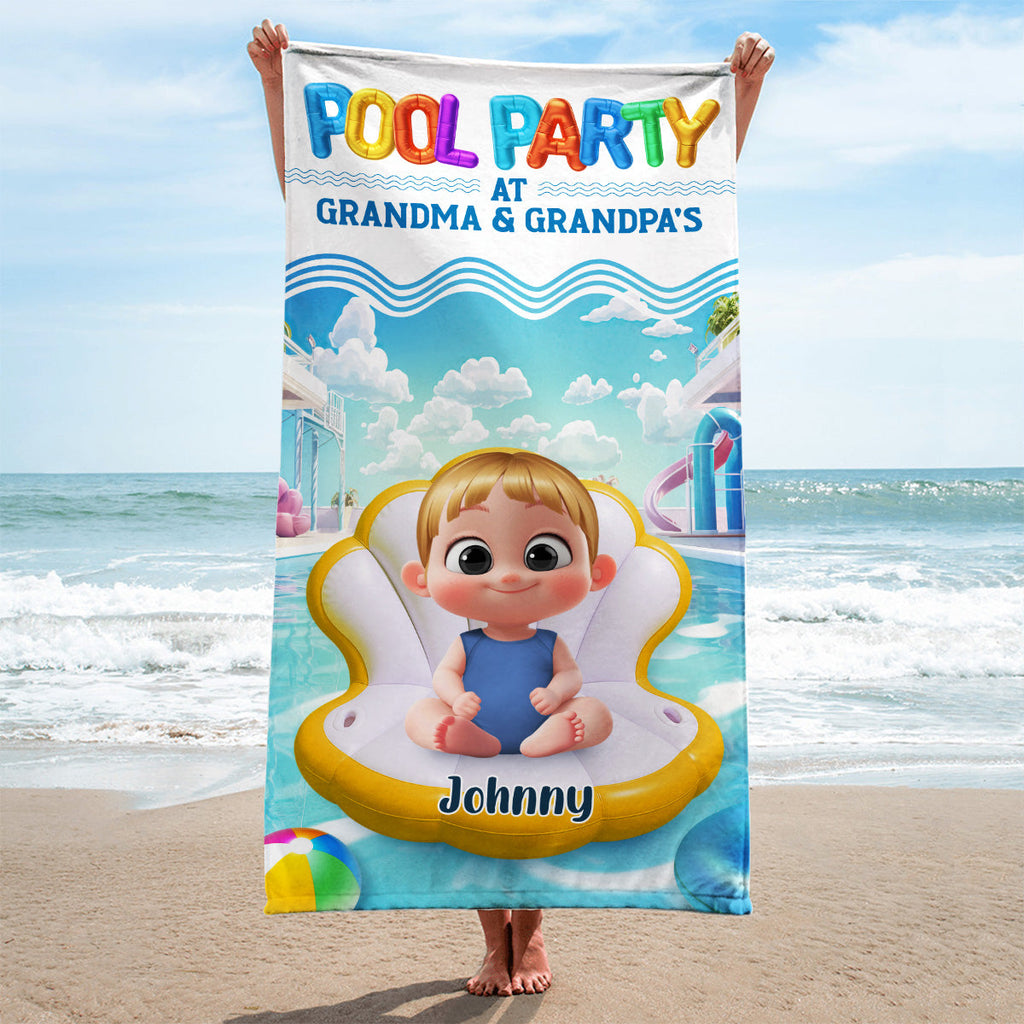 Pool Party At Grandma And Grandpa - Personalized Beach Towel
