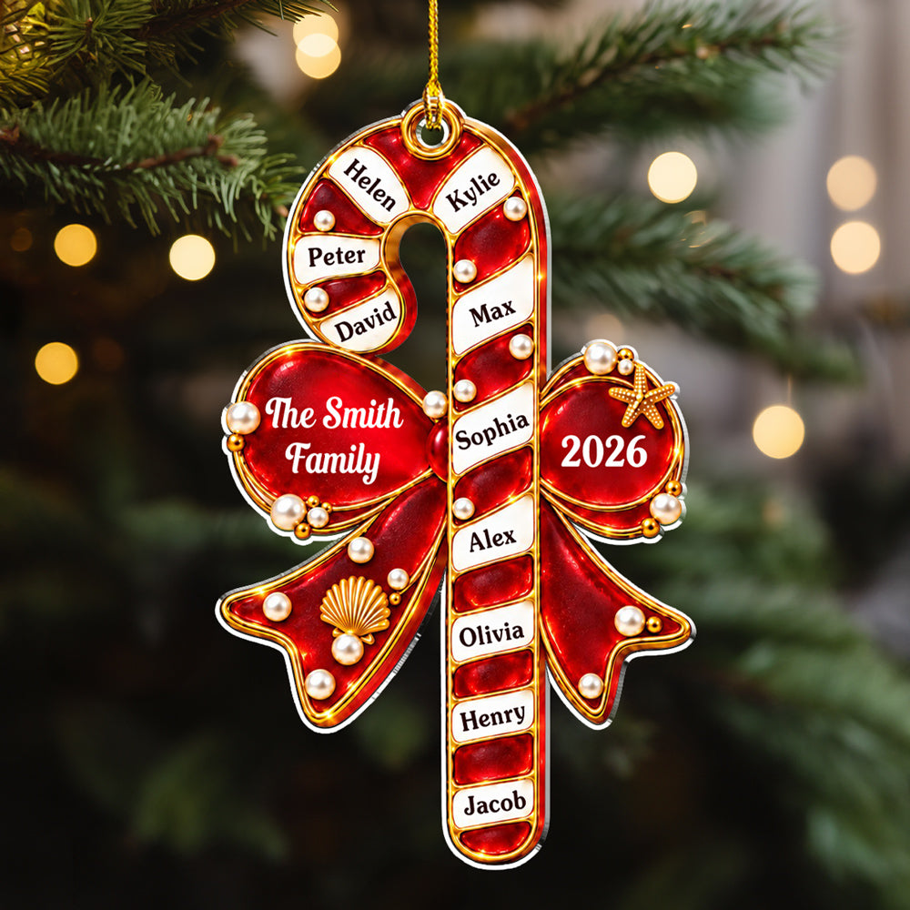 Custom Family Ornament, Christmas Gift for Family Members •  Candy Cane Family - Personalized Acrylic Ornament