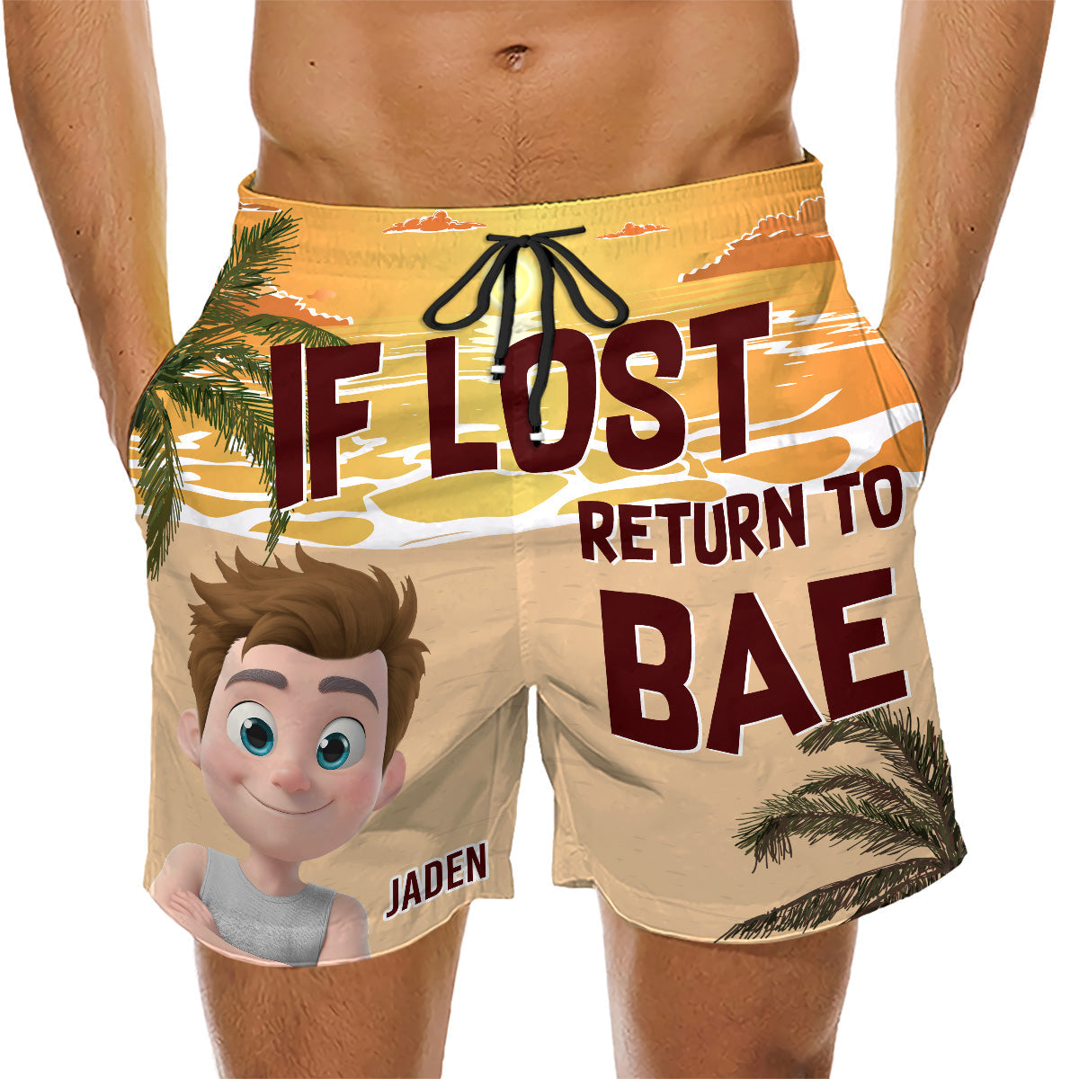Custom Couple Swim Trunks, Birthday & Summer Gift • Lost In The Sunshine - Personalized Couple Beach Shorts