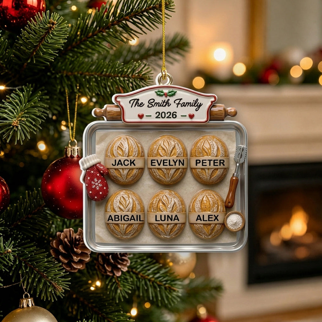Custom Family Ornament, Christmas Gift for Family Members •  Bake Some Joy This Christmas - Personalized 3D White Acrylic Ornament
