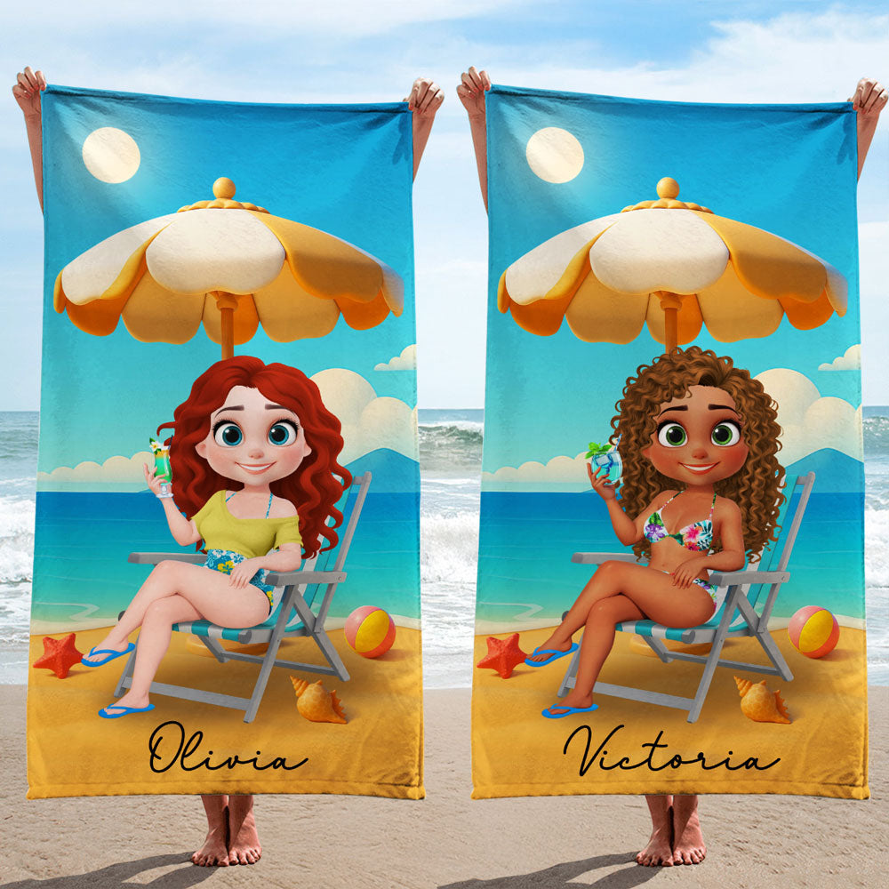 Multicolor Birth Flower Cartoon - Personalized Beach Towel
