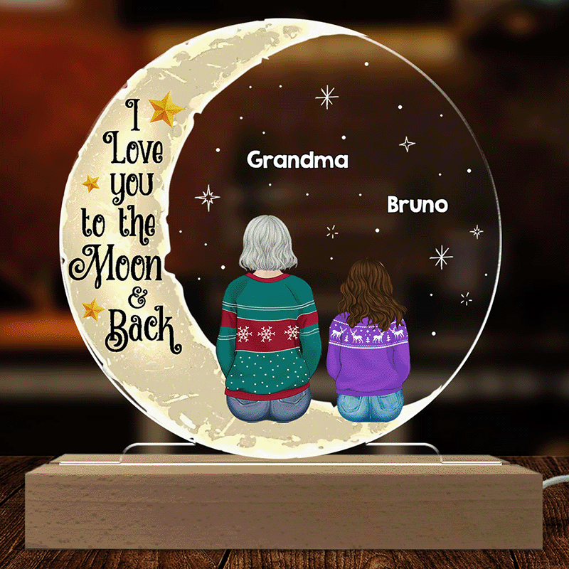 Custom Gifts for Grandma Mom Wife, Mother's Day Birthday • To The Moon And Back - Personalized Acrylic Night Light