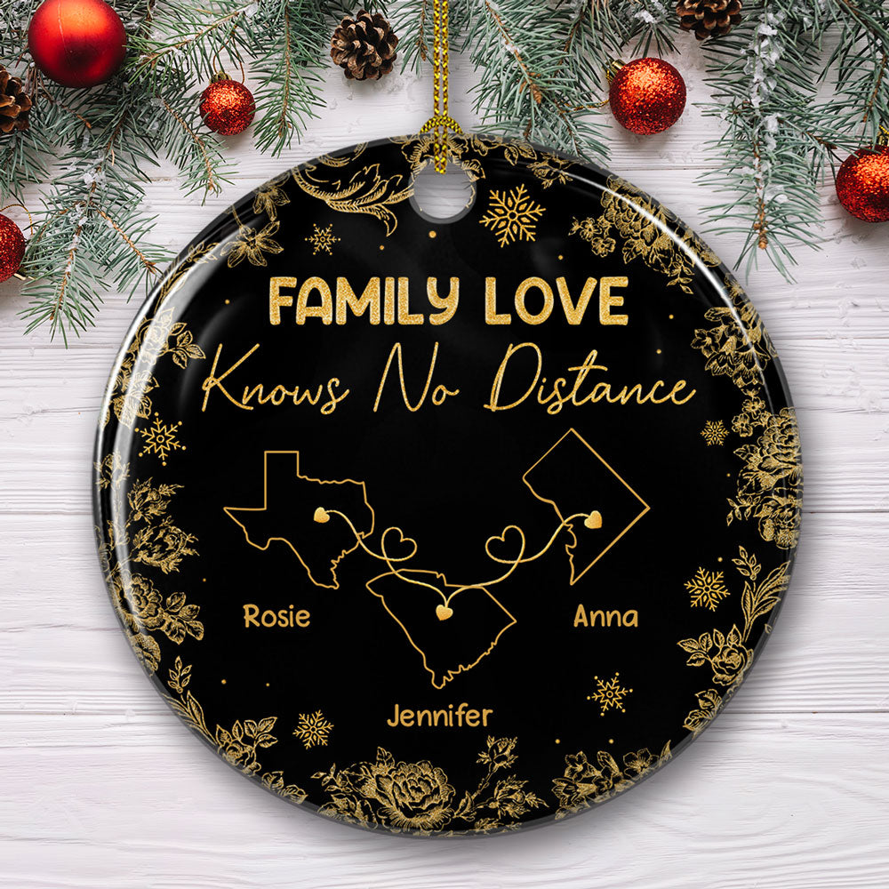 Custom Keepsake Christmas Ornament •  Miles Apart Close At Heart - Personalized Ceramic Ornament