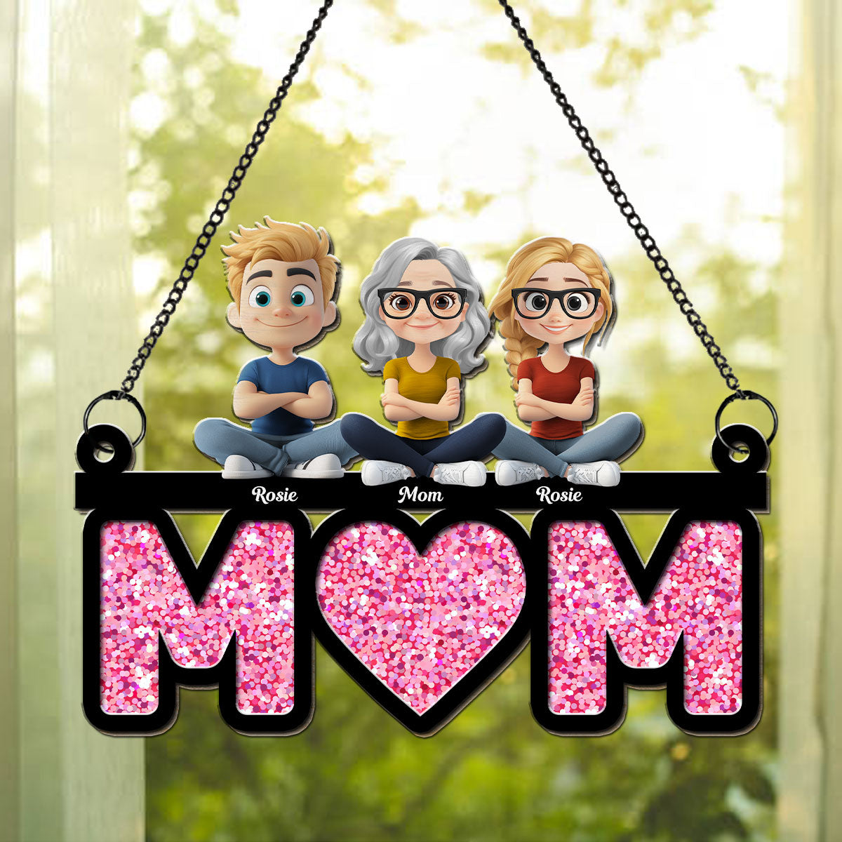 Custom Hanging Decor for Mom Daughter, Mother's Day Birthday Gifts • We Love You Mom - Personalized Suncatcher