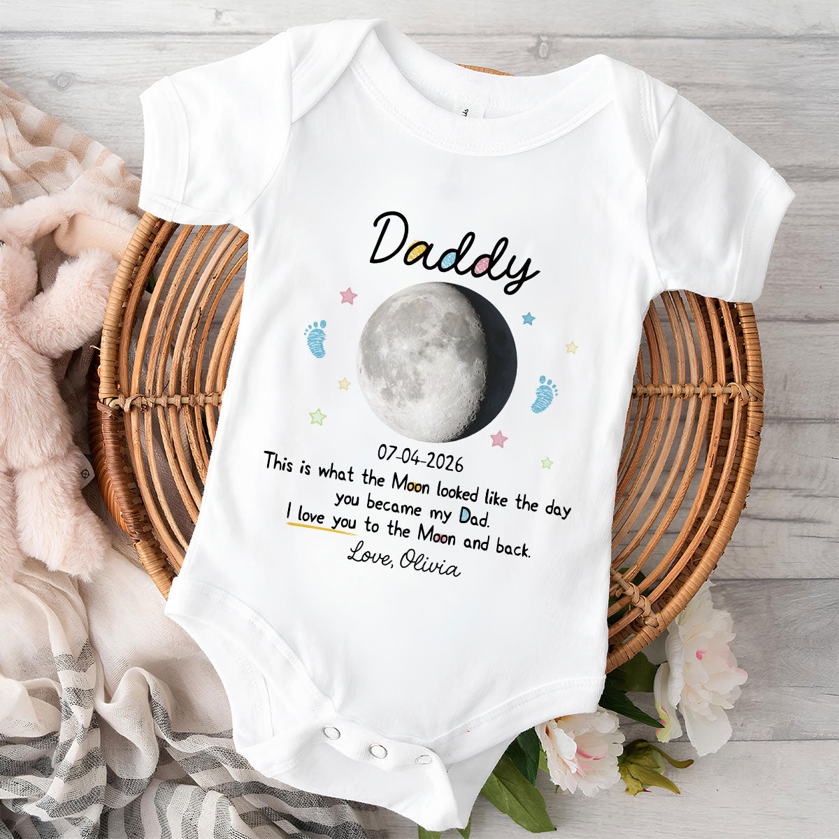 Moon Phase 1st Fathers Day Gift - Personalized Baby Onesie