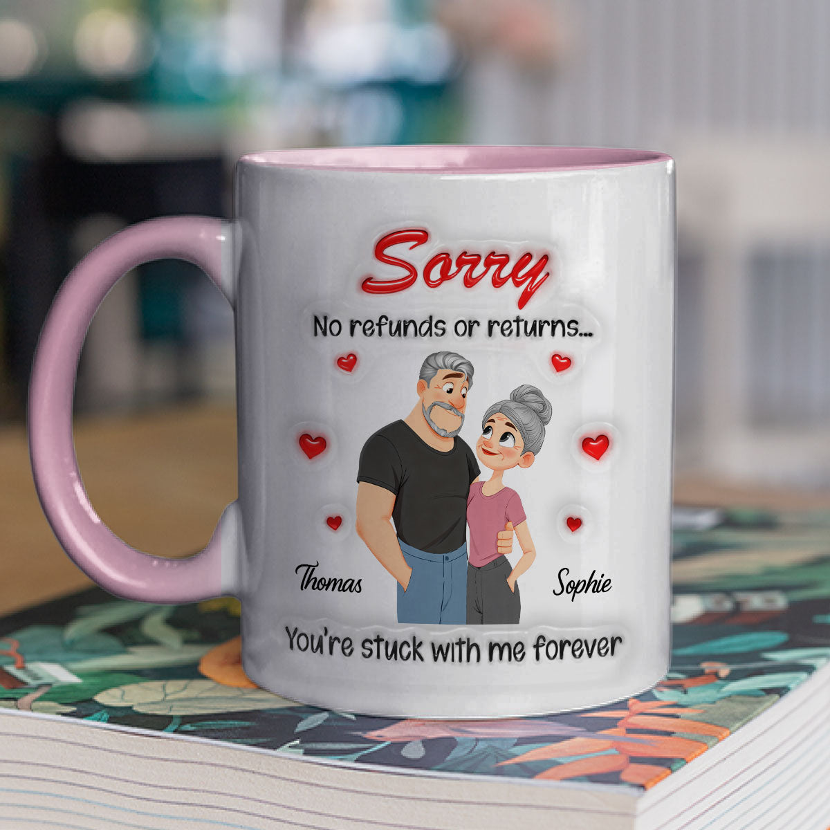 Custom Anniversary Keepsake Gifts For Couple • No Returns For Sure - Personalized 3D Inflated Effect Accent Mug