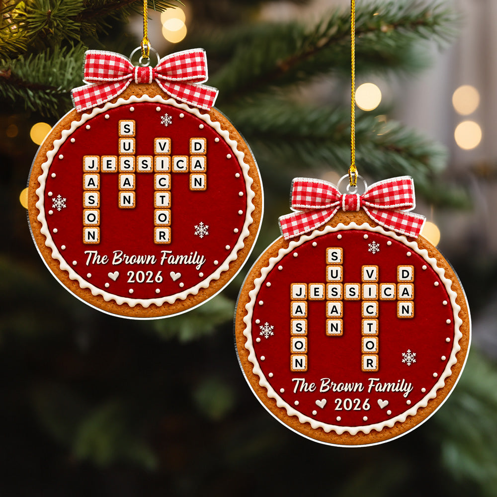 Custom Family Ornament, Christmas Gift for Family Members •  Gingham Jam Grid - Personalized Acrylic Ornament