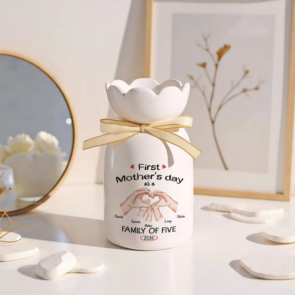 As A Family Of Three - Personalized Ribbon Tie Flower Vase