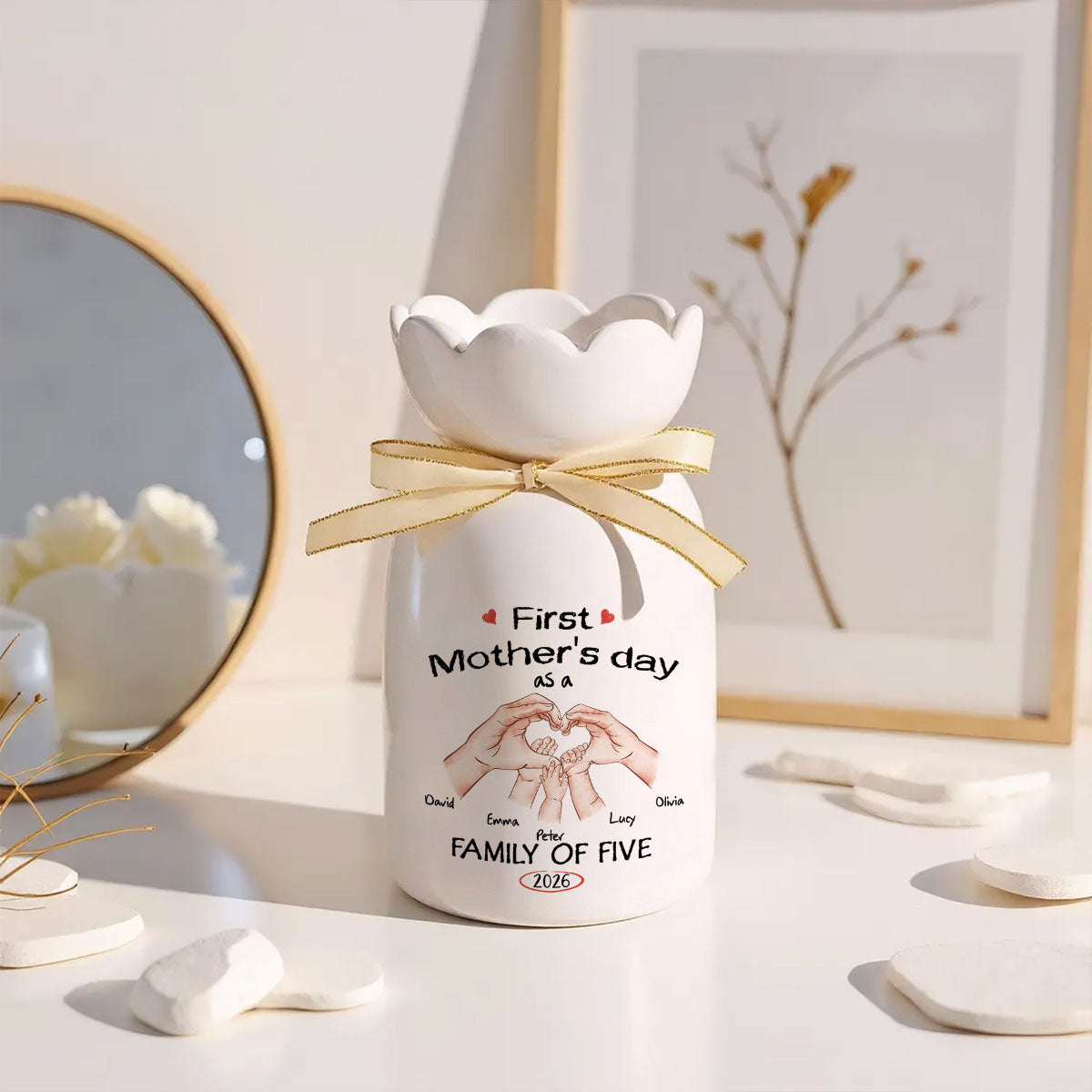 As A Family Of Three - Personalized Ribbon Tie Flower Vase