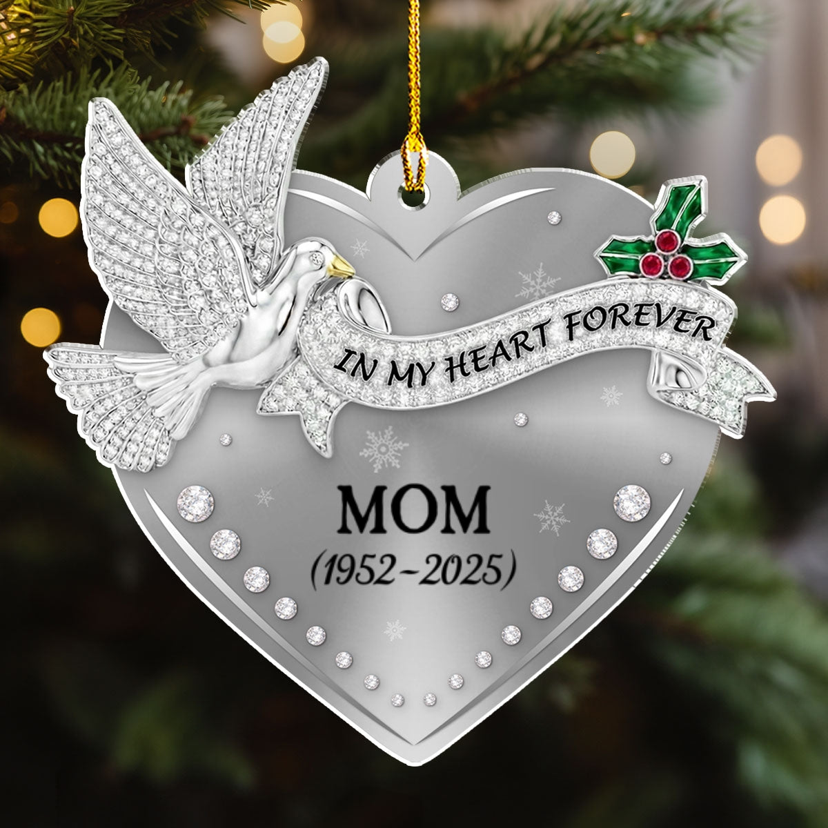 Custom Memorial Christmas Ornament, Sympathy Keepsake •  In Our Hearts - Personalized Acrylic Ornament