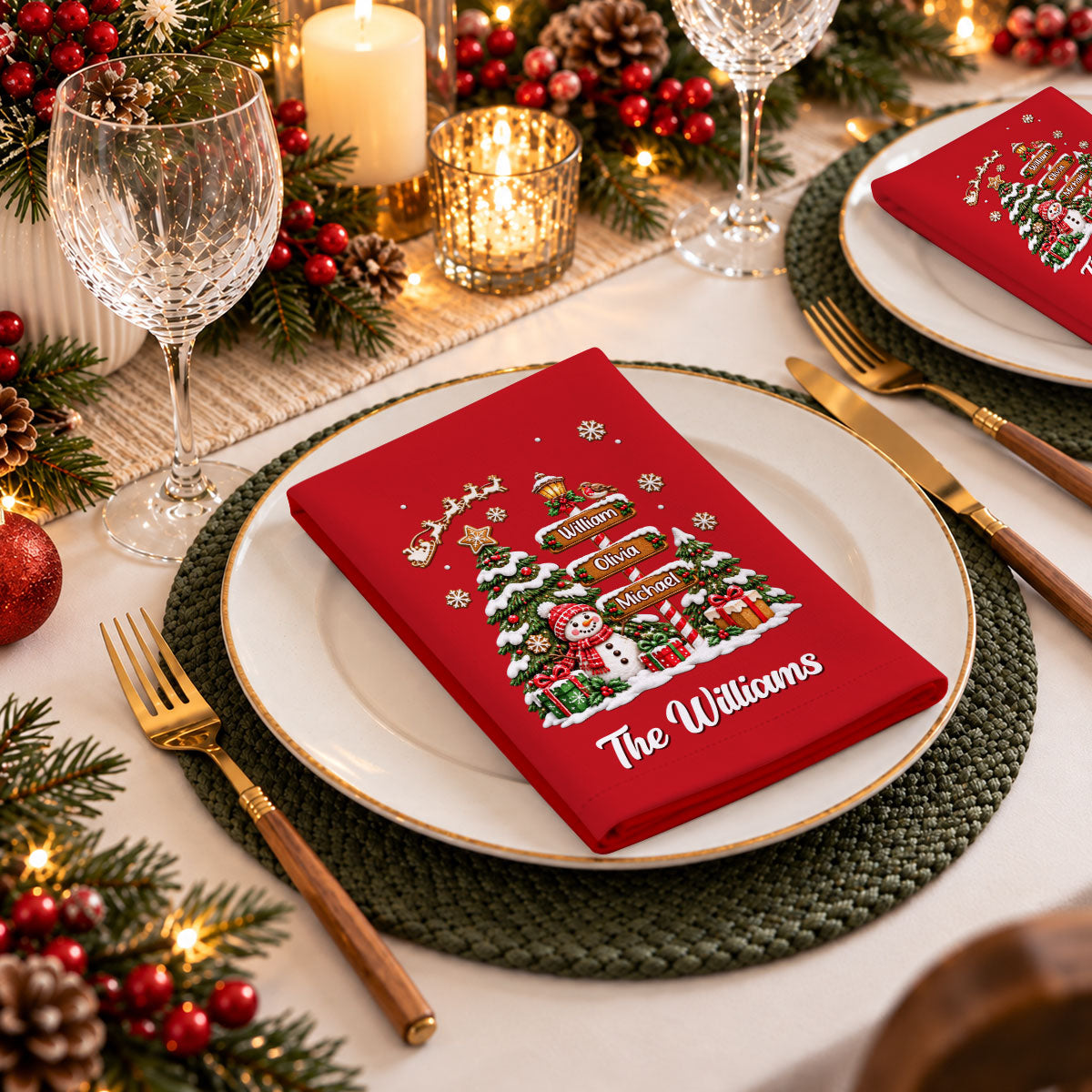 Our Gingerbread Christmas Family Tree - Personalized Napkin