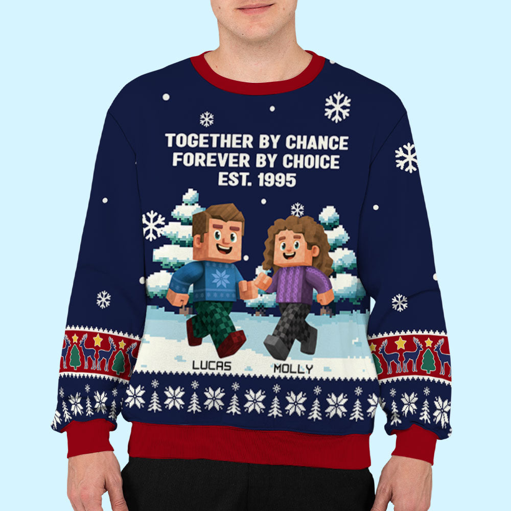 Custom Couple Christmas Sweatshirt, Anniversary Gift • Together By Chance - Personalized All-Over-Print Sweatshirt