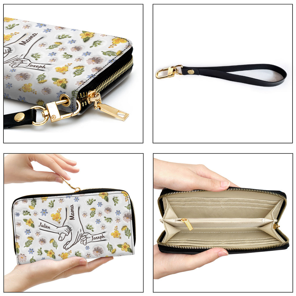 Mom Hold Kid Hand - Personalized 3D Inflated Effect Leather Wallet