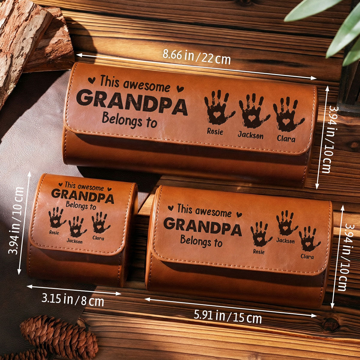 This Awesome Grandpa Belongs To - Personalized Leather Watch Case