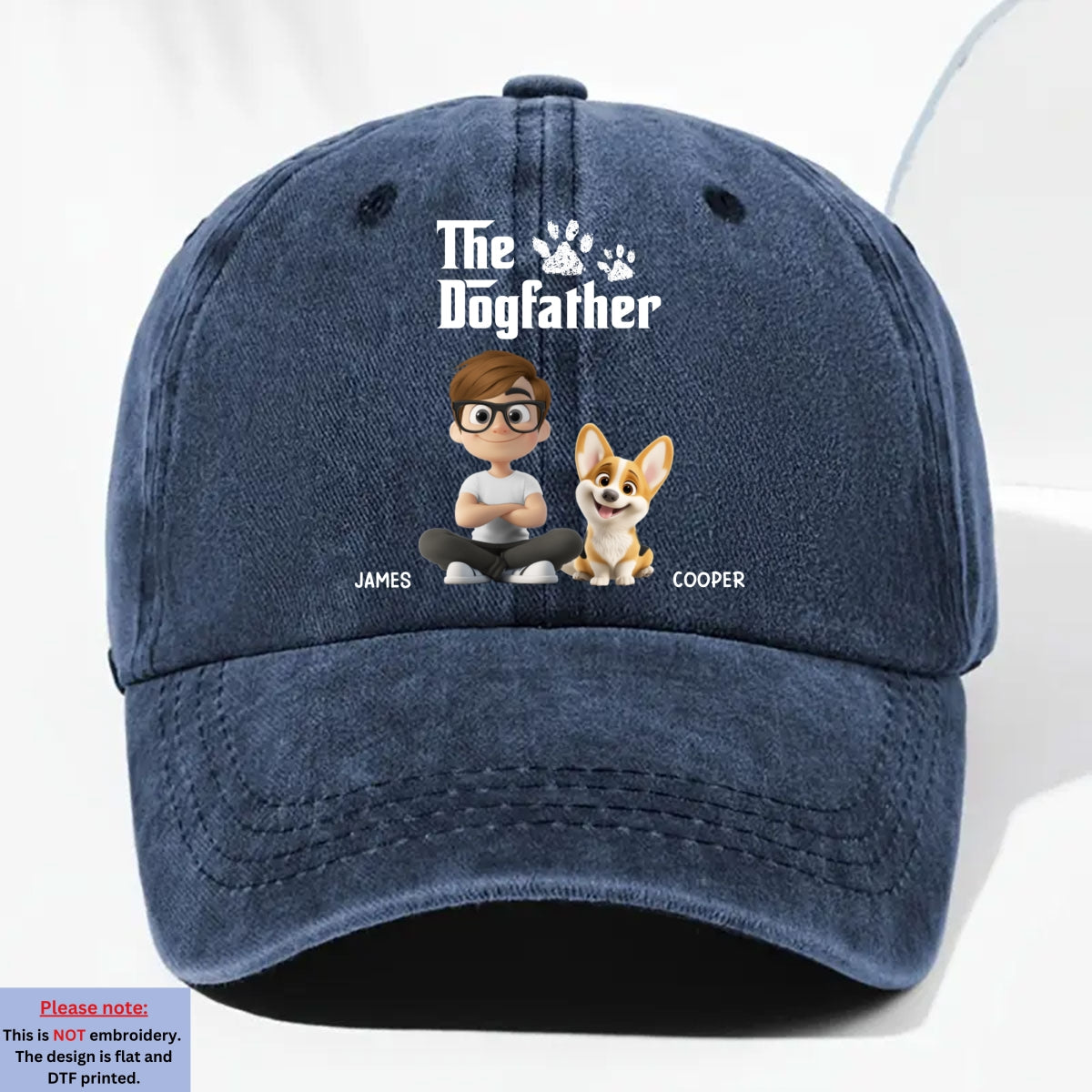 Custom Christmas Headwear Birthday Gifts for Dog Parents • Cool Dog Father - Personalized Vintage Washed Denim Cap