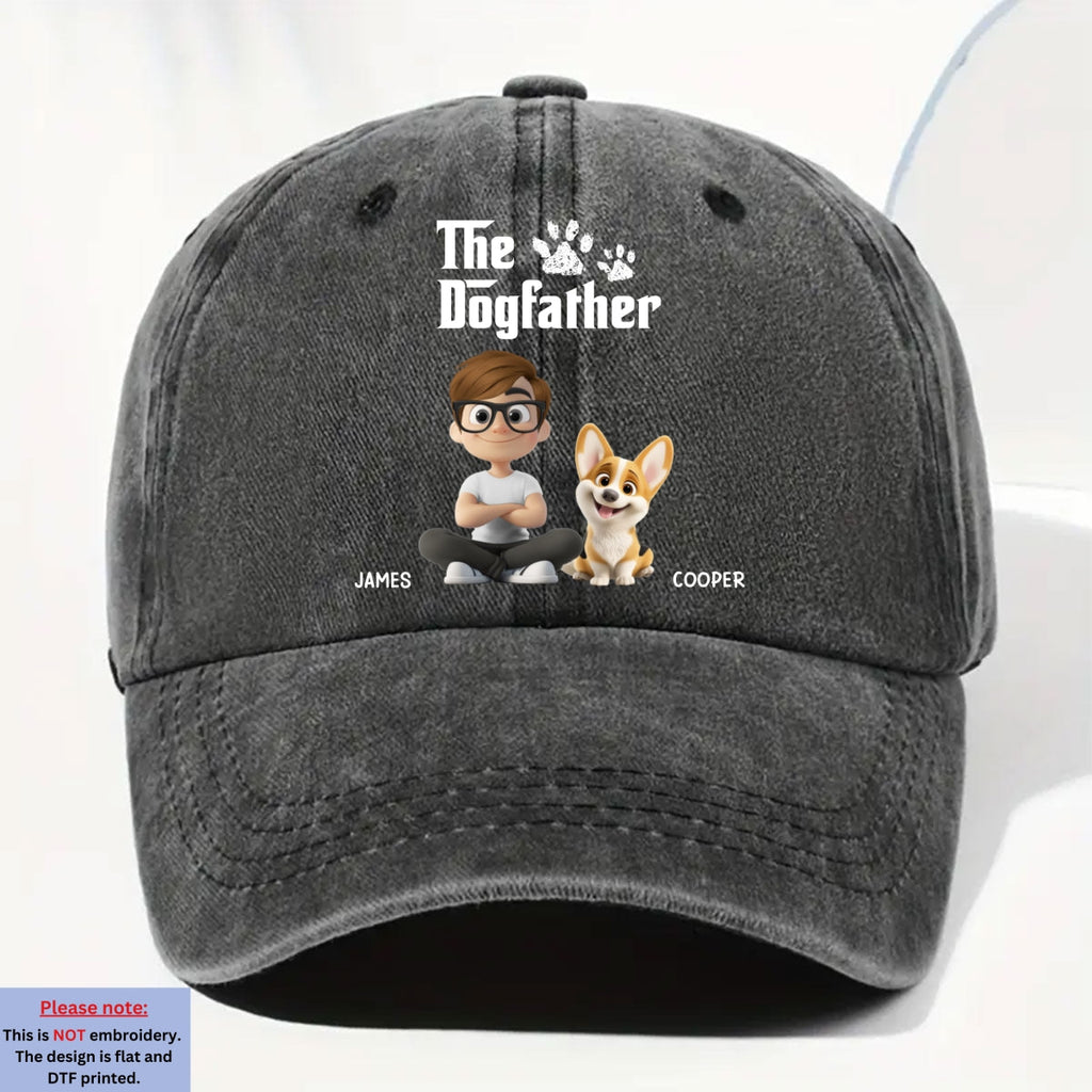 Custom Christmas Headwear Birthday Gifts for Dog Parents • Cool Dog Father - Personalized Vintage Washed Denim Cap