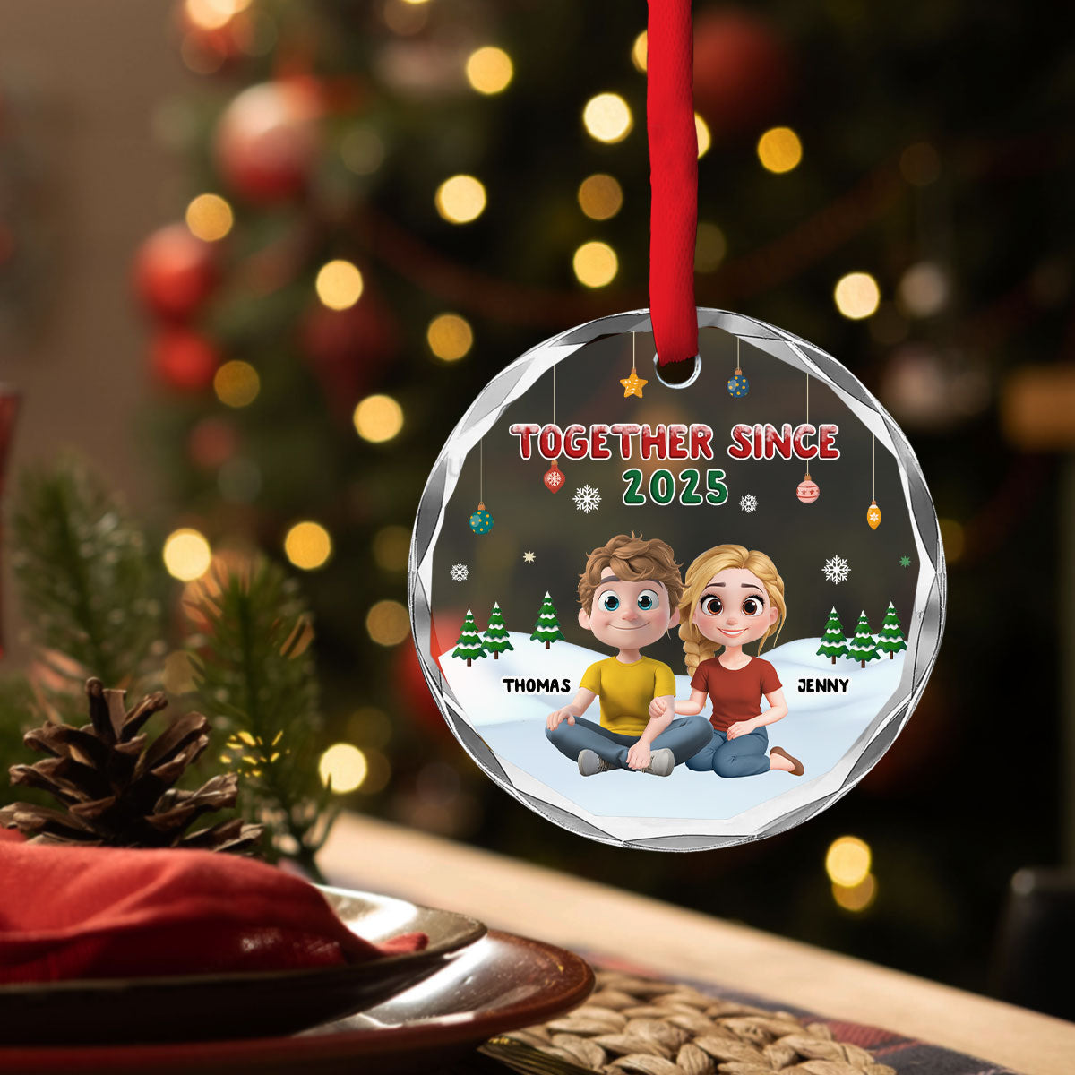 Custom Keepsake Christmas Ornament •  Together In Christmas - Personalized Glass Ornament