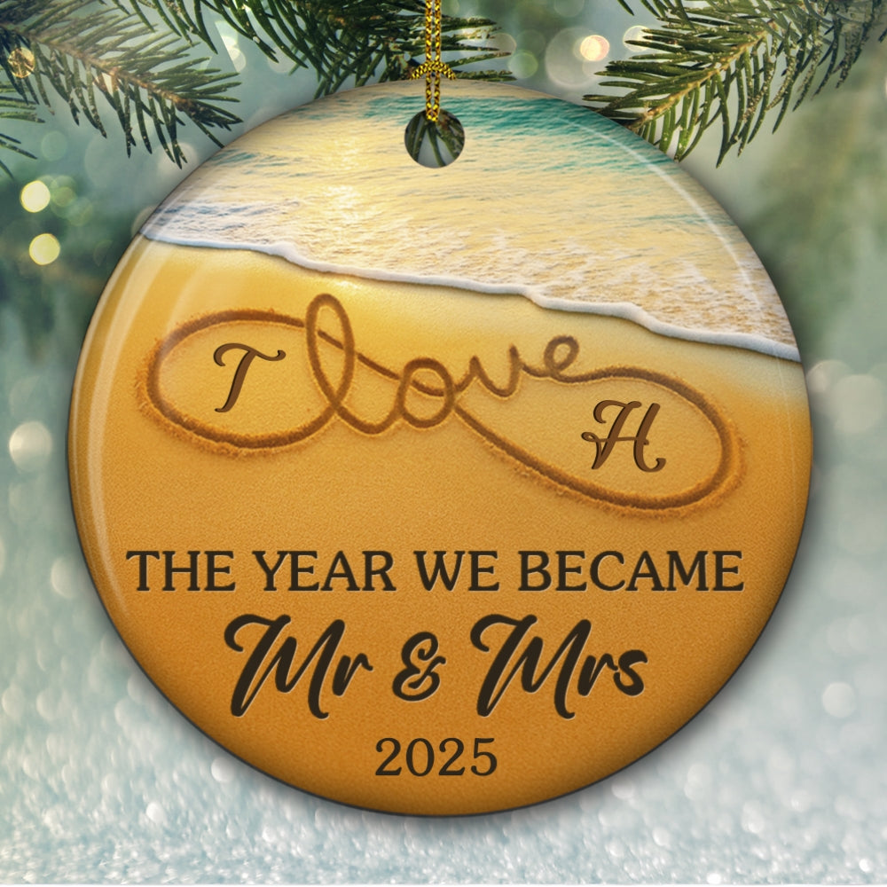 Custom Couple Christmas Ornament, Anniversary Gift •  The Year We Became - Personalized Ceramic Ornament