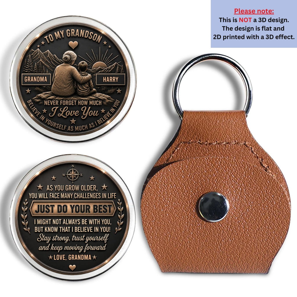 Custom Coin Keychain For Grandson Nephew, Family Keepsake • Forever My Precious Grandson - Personalized Pocket Hug