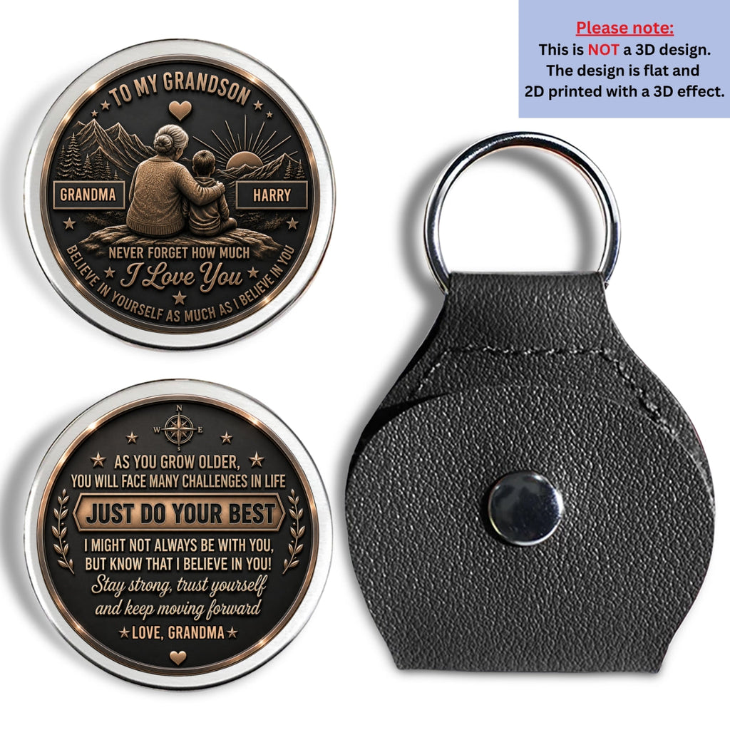 Custom Coin Keychain For Grandson Nephew, Family Keepsake • Forever My Precious Grandson - Personalized Pocket Hug