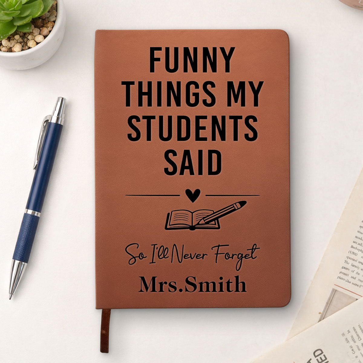 Custom Thank You Gift For Teacher Appreciation - Personalized Leather Journal