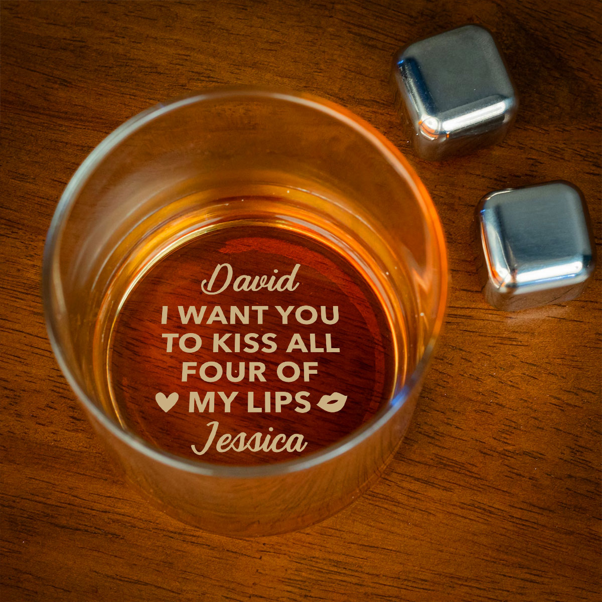 Custom Father's Day Birthday Gifts for Husband • Kiss My Lips Let Play - Personalized Engraved Whiskey Glass