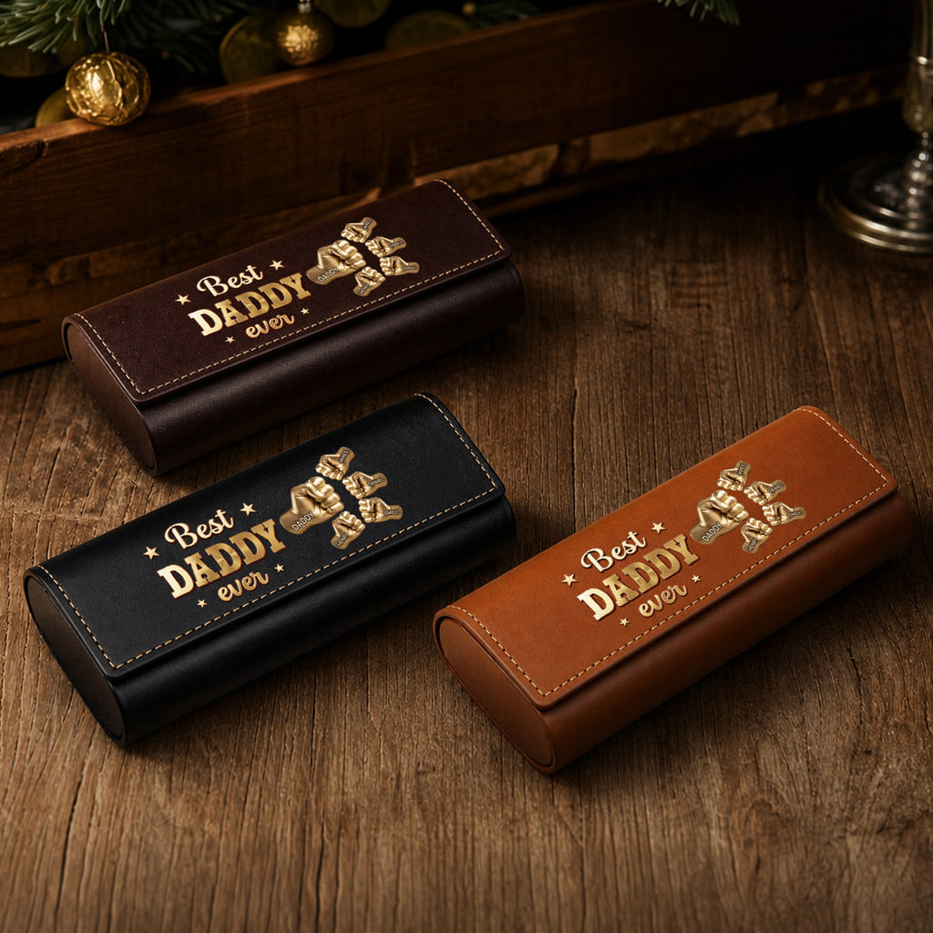 Gold Best Dad - Personalized Leather Eyeglass Case
