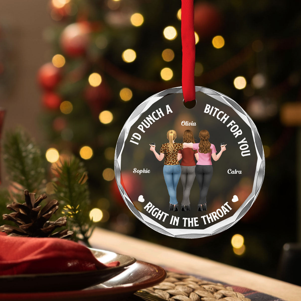 Custom Friendship Christmas Ornament, Best Friend Gift •  Savage Sisters - Personalized Glass Ornament