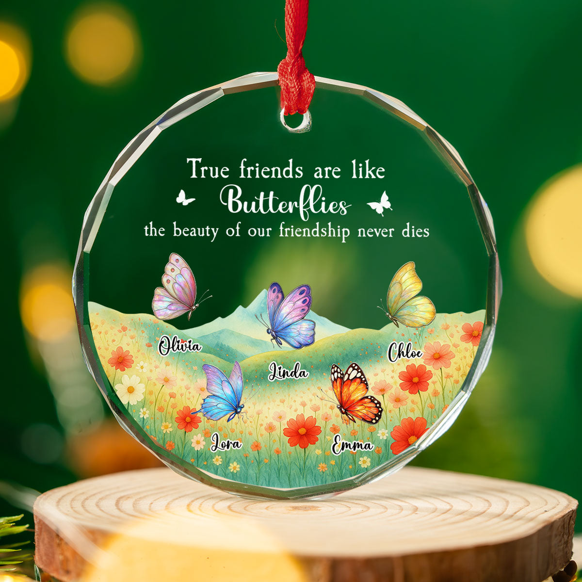 Custom Friendship Christmas Ornament, Best Friend Gift •  True Friends Are Like Butterflies - Personalized Glass Ornament