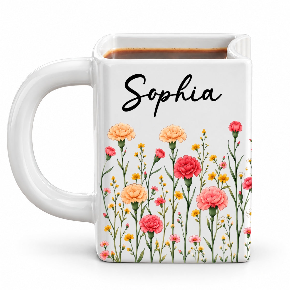 Custom Birth Flower & Name For Friends, Book Lovers, Bookworms, Readers • A Cozy Cup For Readers - Personalized Book Shaped Mug