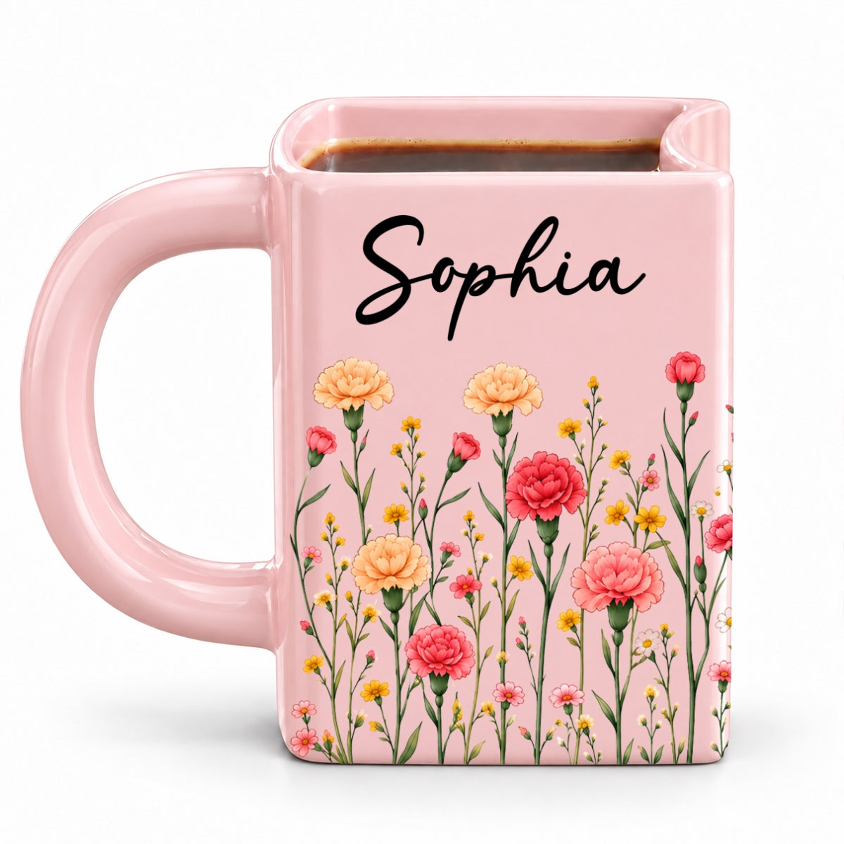 Custom Birth Flower & Name For Friends, Book Lovers, Bookworms, Readers • A Cozy Cup For Readers - Personalized Book Shaped Mug