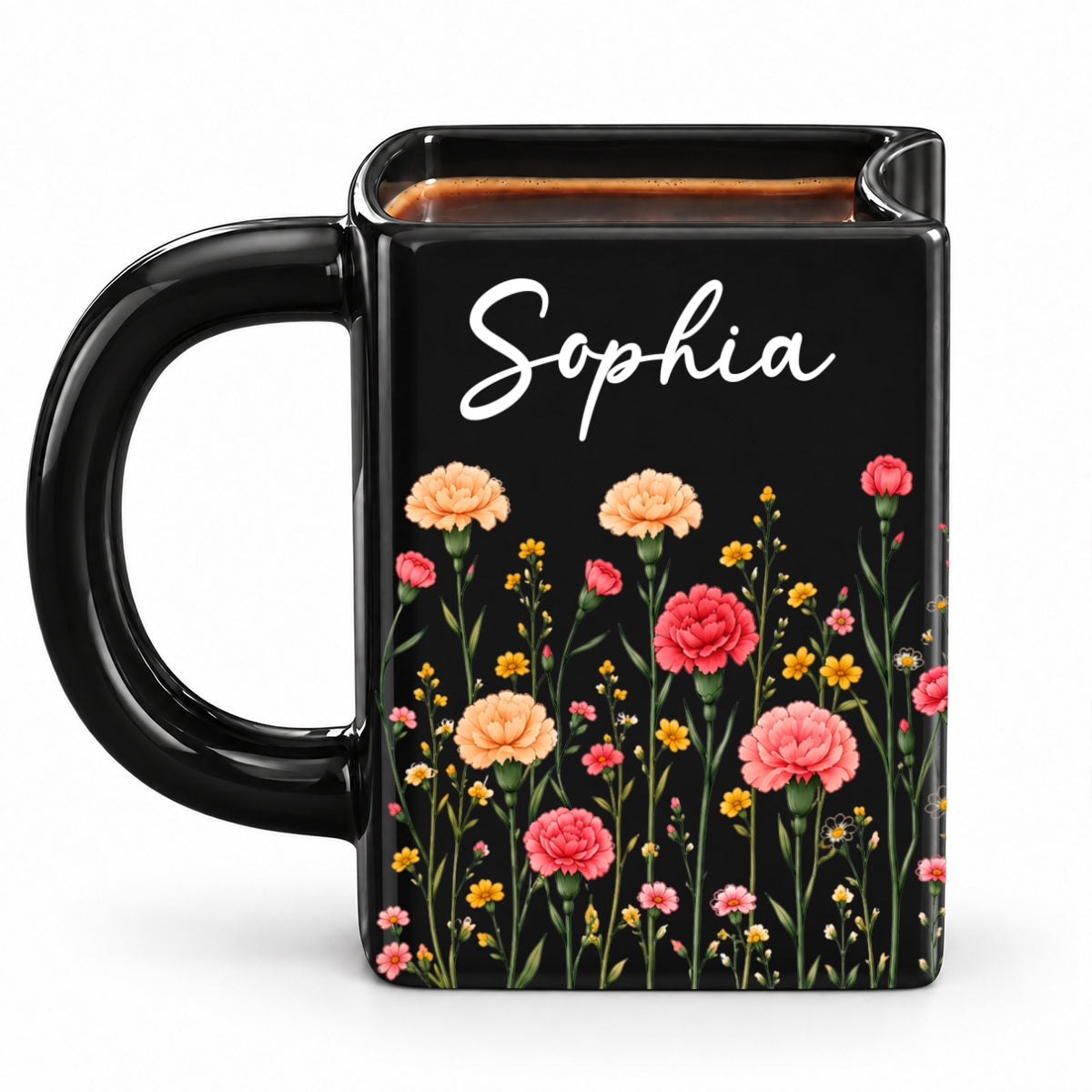 Custom Birth Flower & Name For Friends, Book Lovers, Bookworms, Readers • A Cozy Cup For Readers - Personalized Book Shaped Mug
