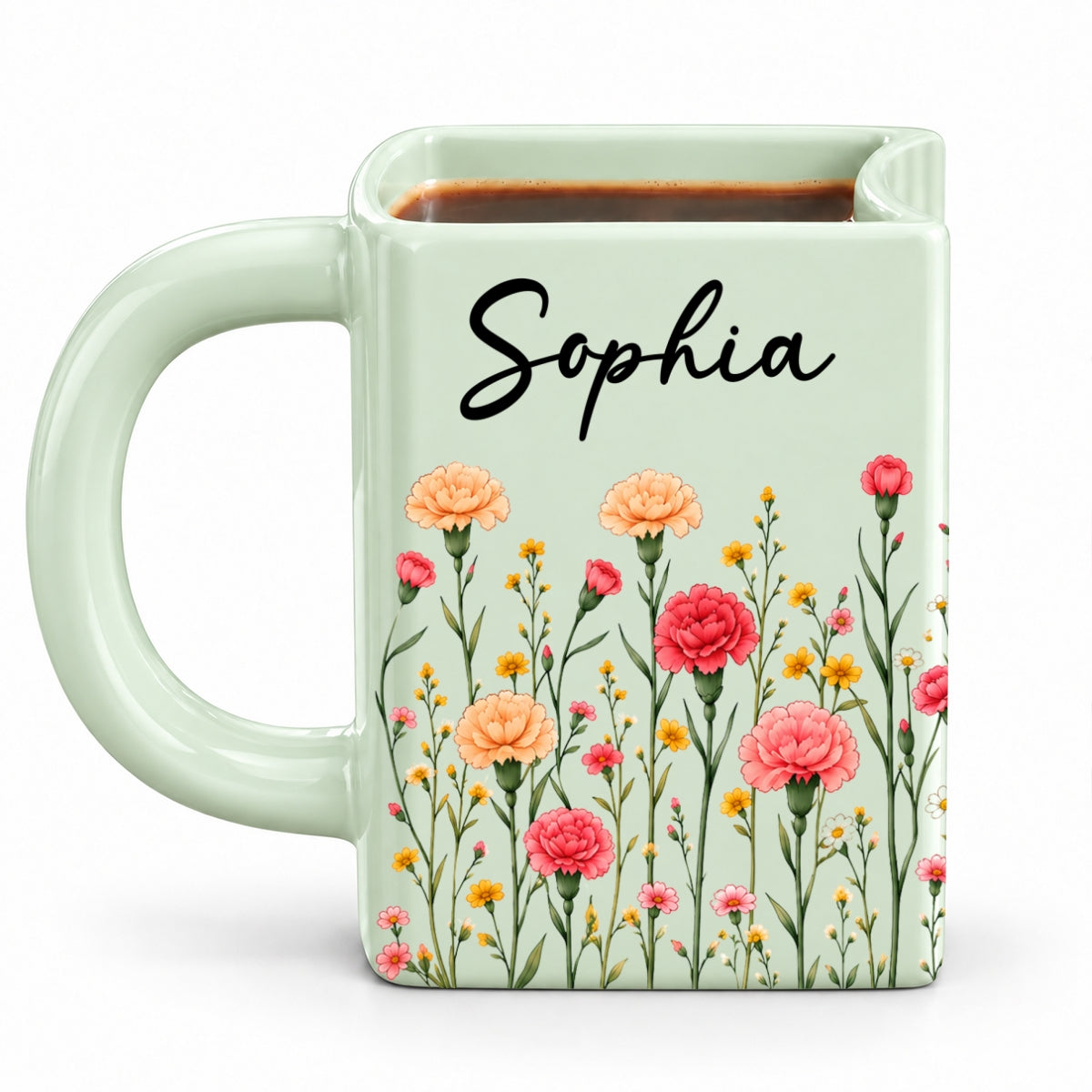 Custom Birth Flower & Name For Friends, Book Lovers, Bookworms, Readers • A Cozy Cup For Readers - Personalized Book Shaped Mug