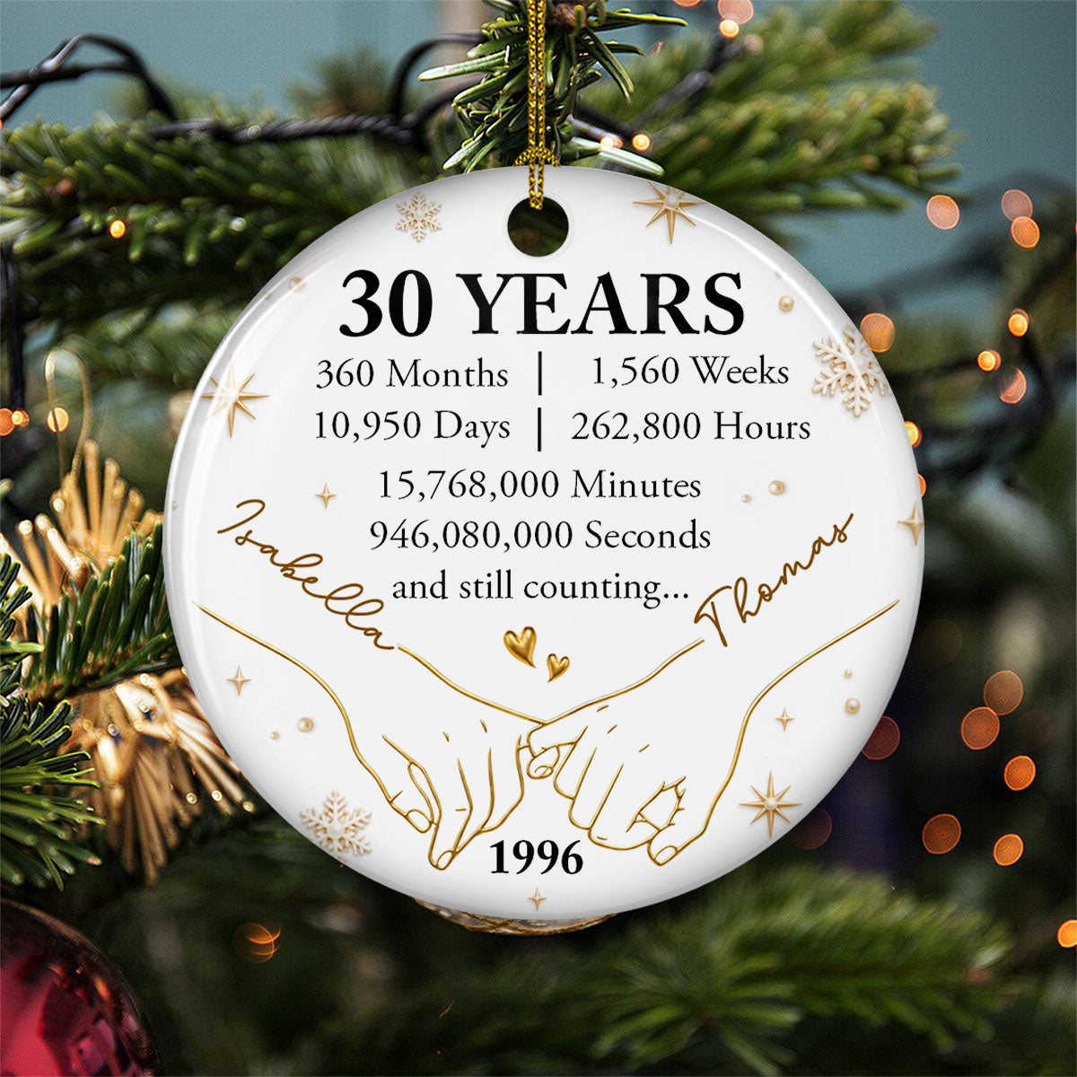 Custom Keepsake Christmas Ornament •  Hand In Hand Until The End - Personalized Ceramic Ornament