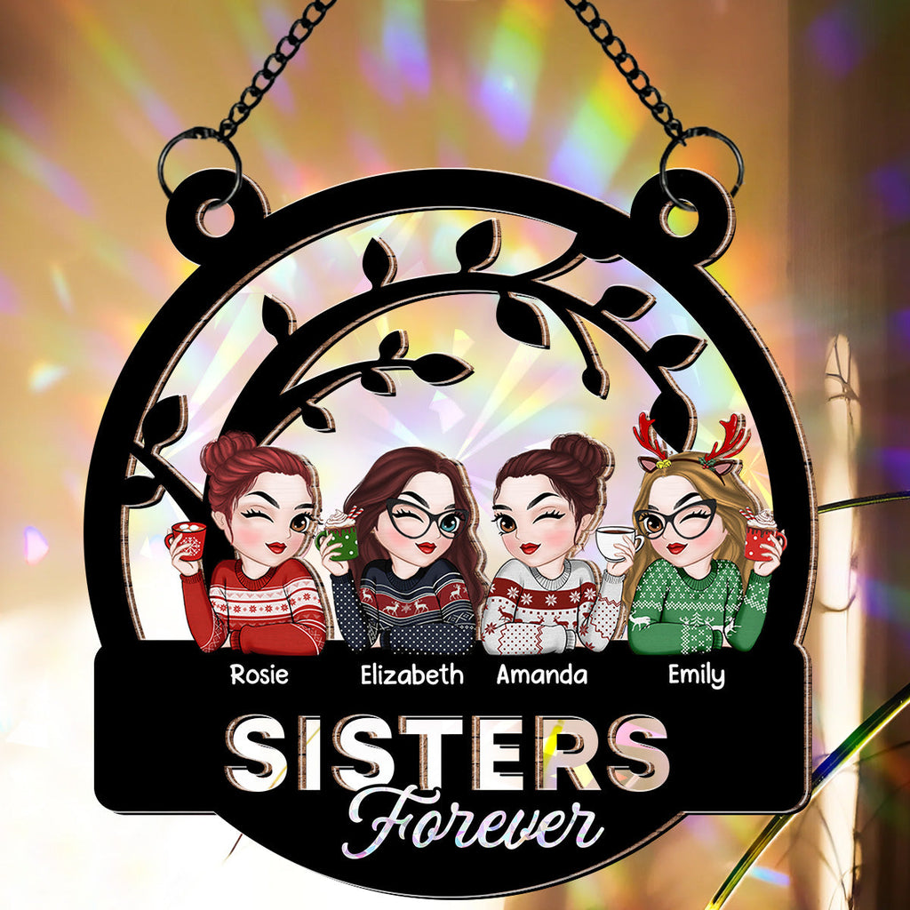 Custom Christmas Hanging Decor, for Best Friend, Friendship Gifts • Sisters Forever - Personalized Rainbow Suncatcher
