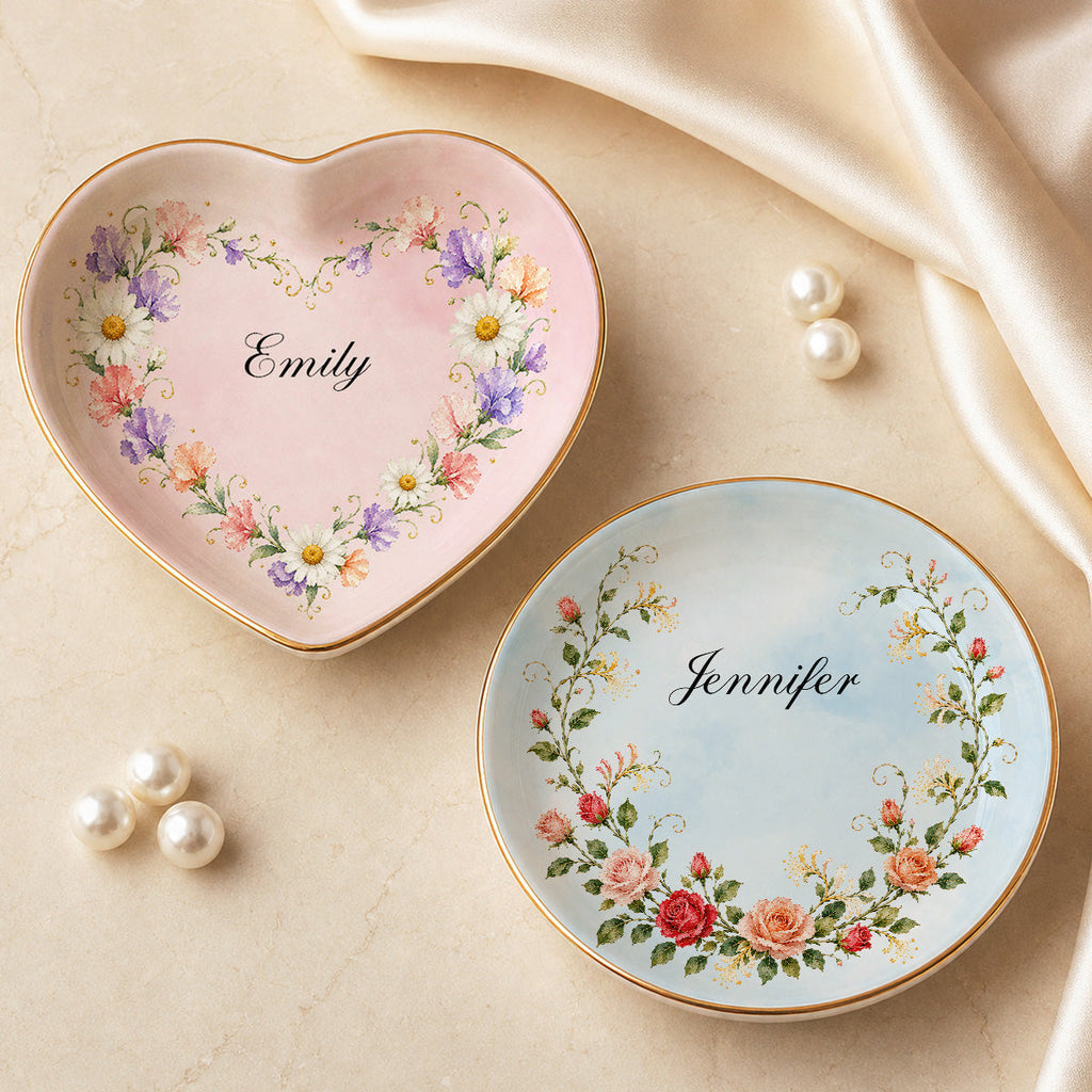 Custom Bestie Trinket Dish, Birthday Christmas Gift For Best Friend • Blooming Season - Personalized Jewelry Dish